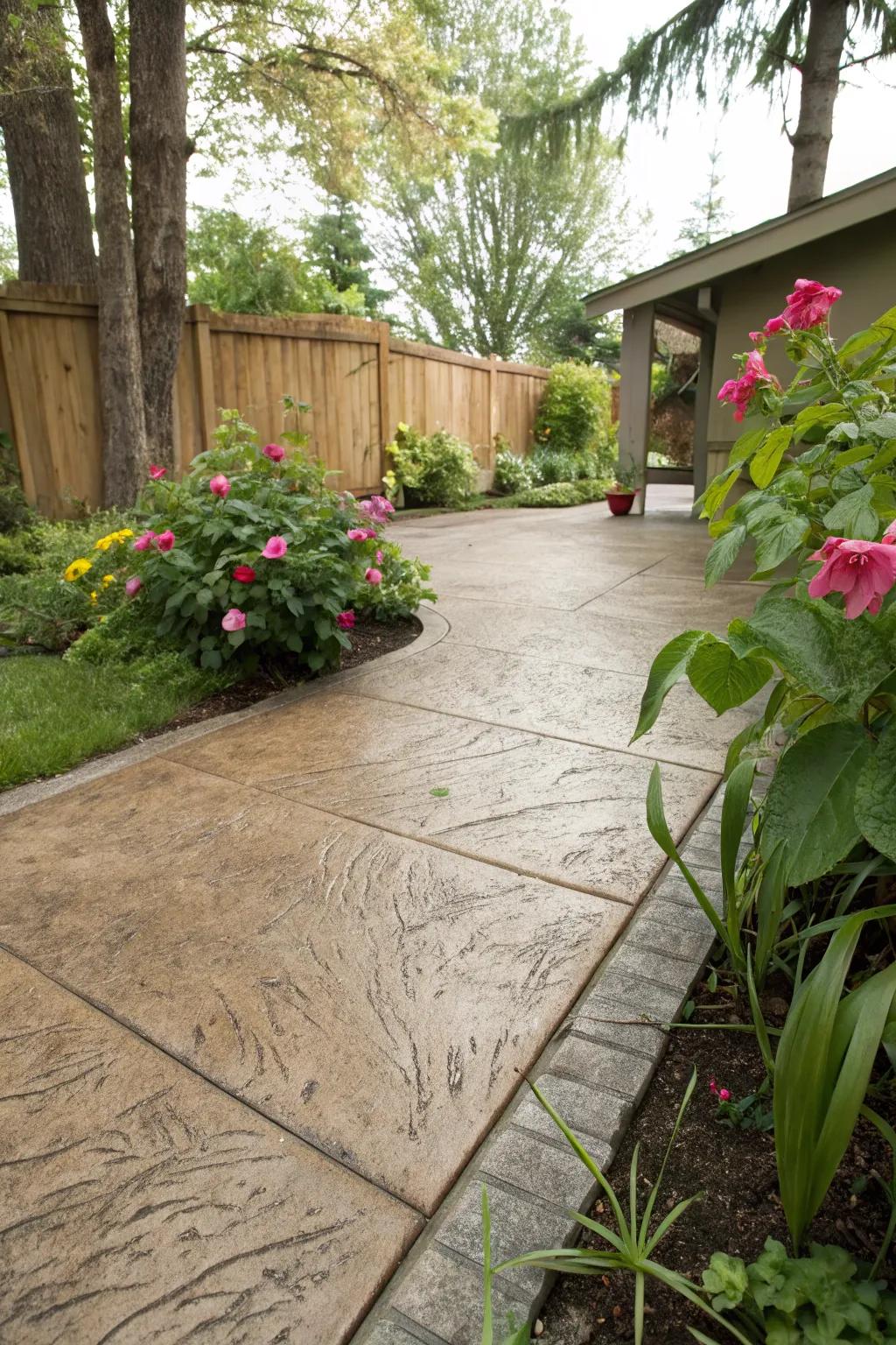 A textured patio with a broom finish imparts depth and charm.