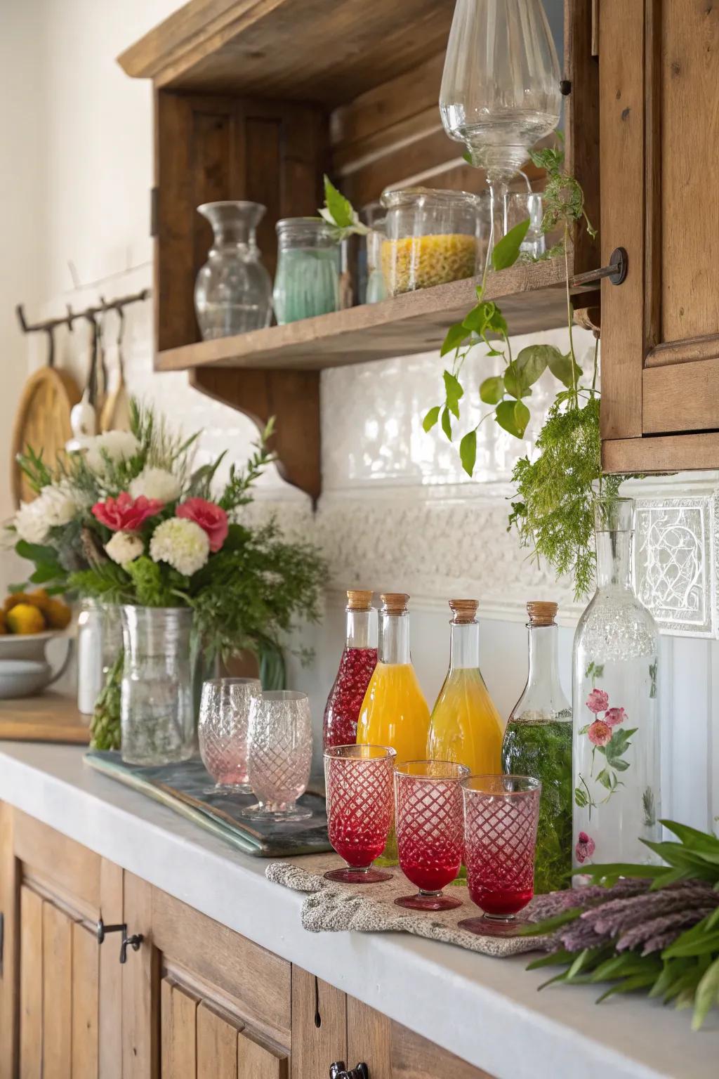 Transform your glassware into art using creative arrangements and decor.