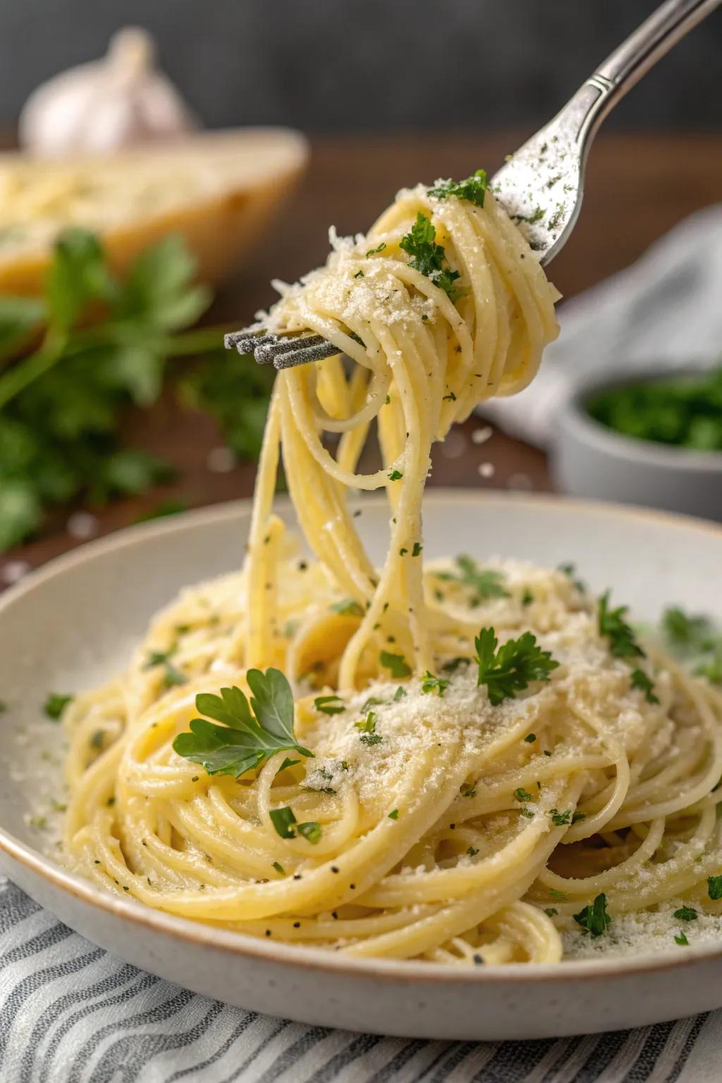 Garlic butter pasta, simple yet satisfying.
