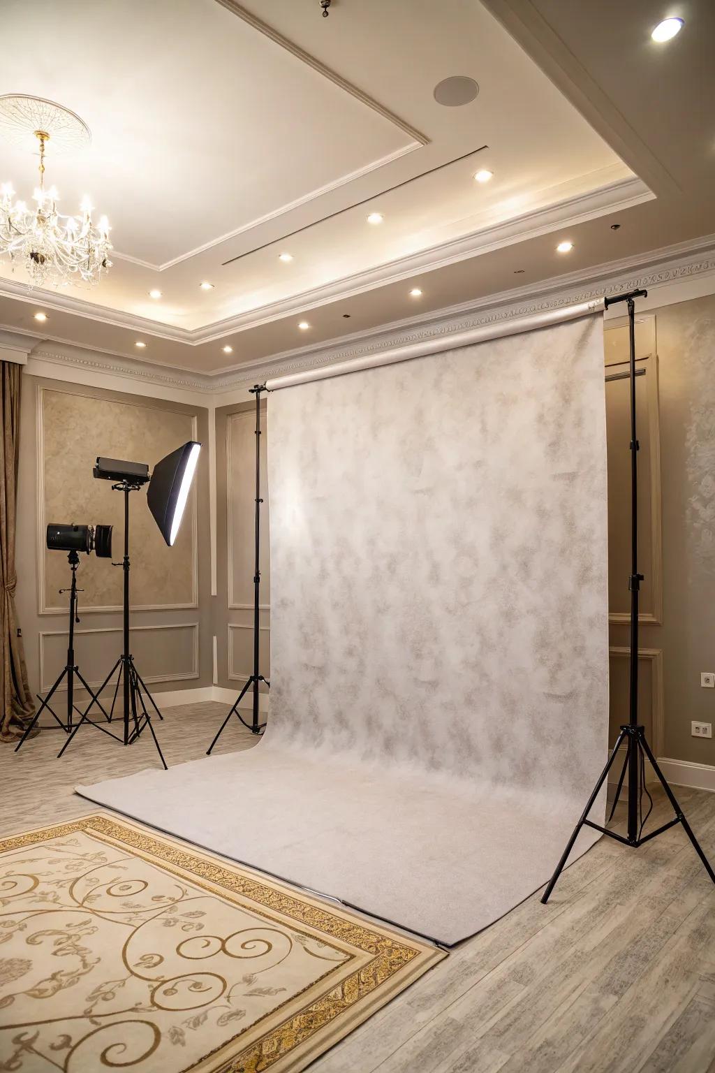 A uniform backdrop contributes to a professional streaming atmosphere.