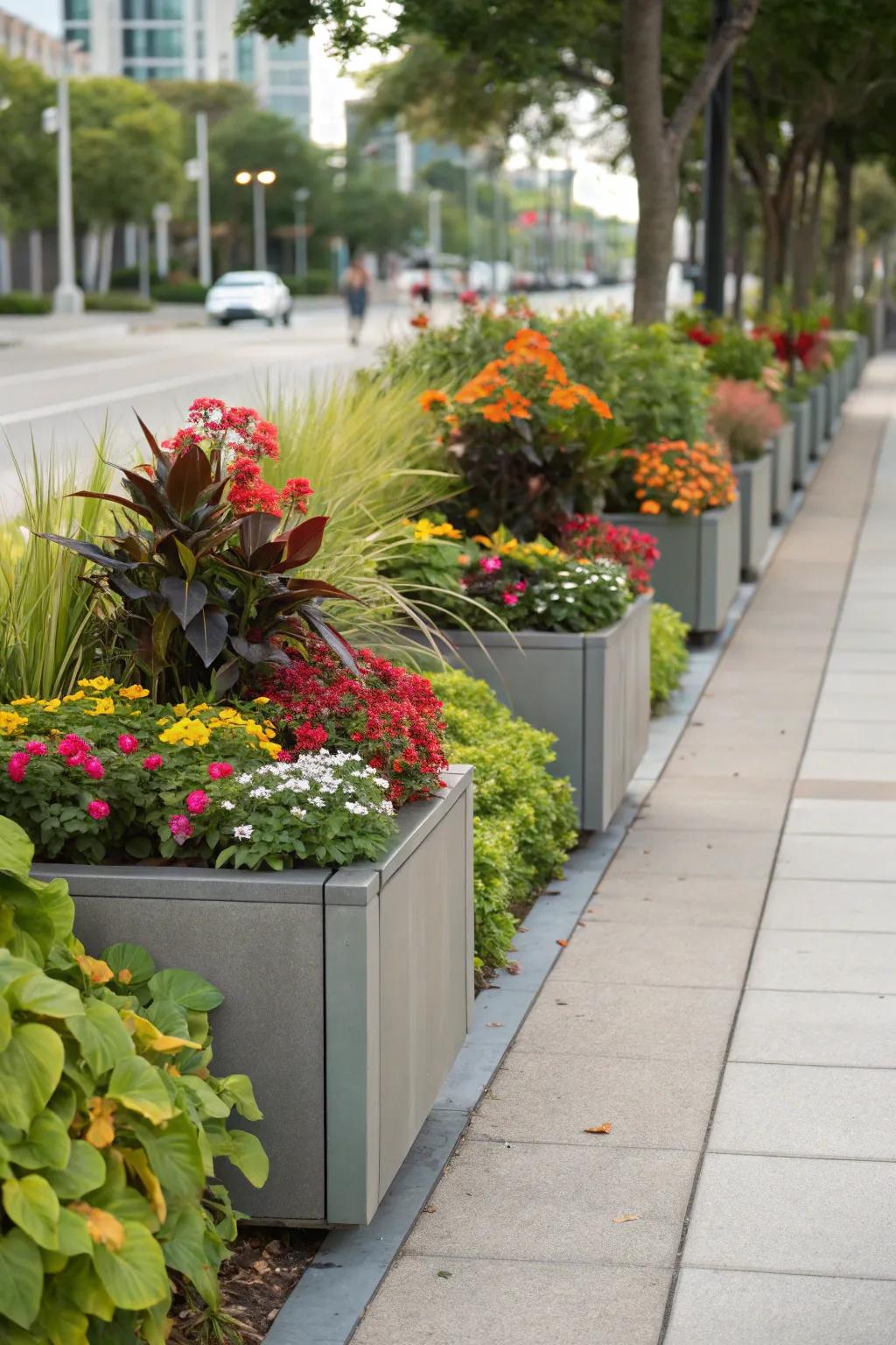 Raised planters introduce depth and protect your plants from being damaged.