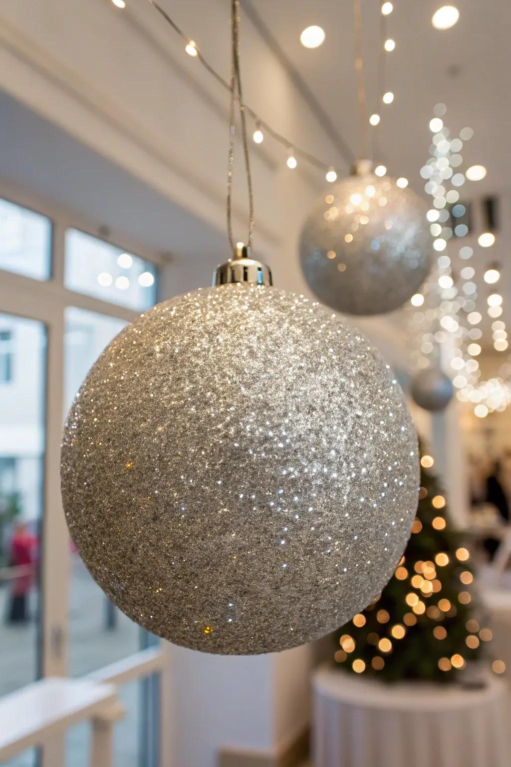 Shimmering dust-coated ornaments add ultimate glam.
