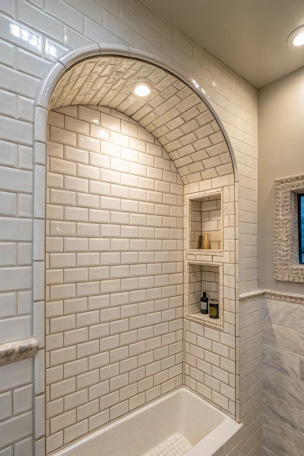 A beautifully contoured shower niche.