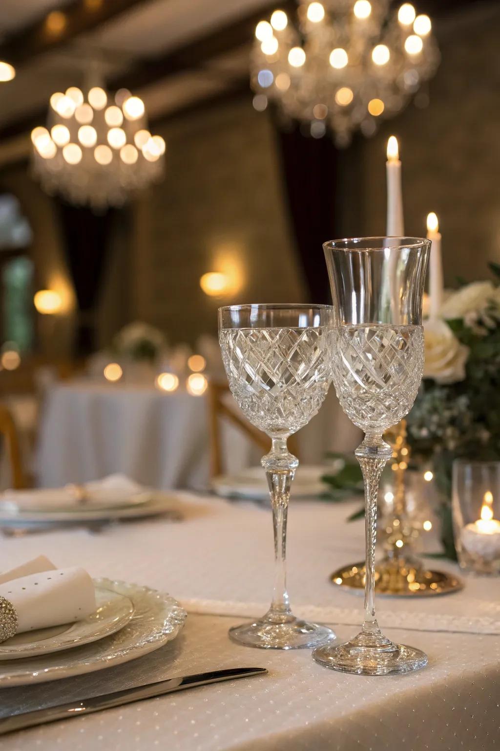 Crystal glassware contributes sparkle and sophistication.