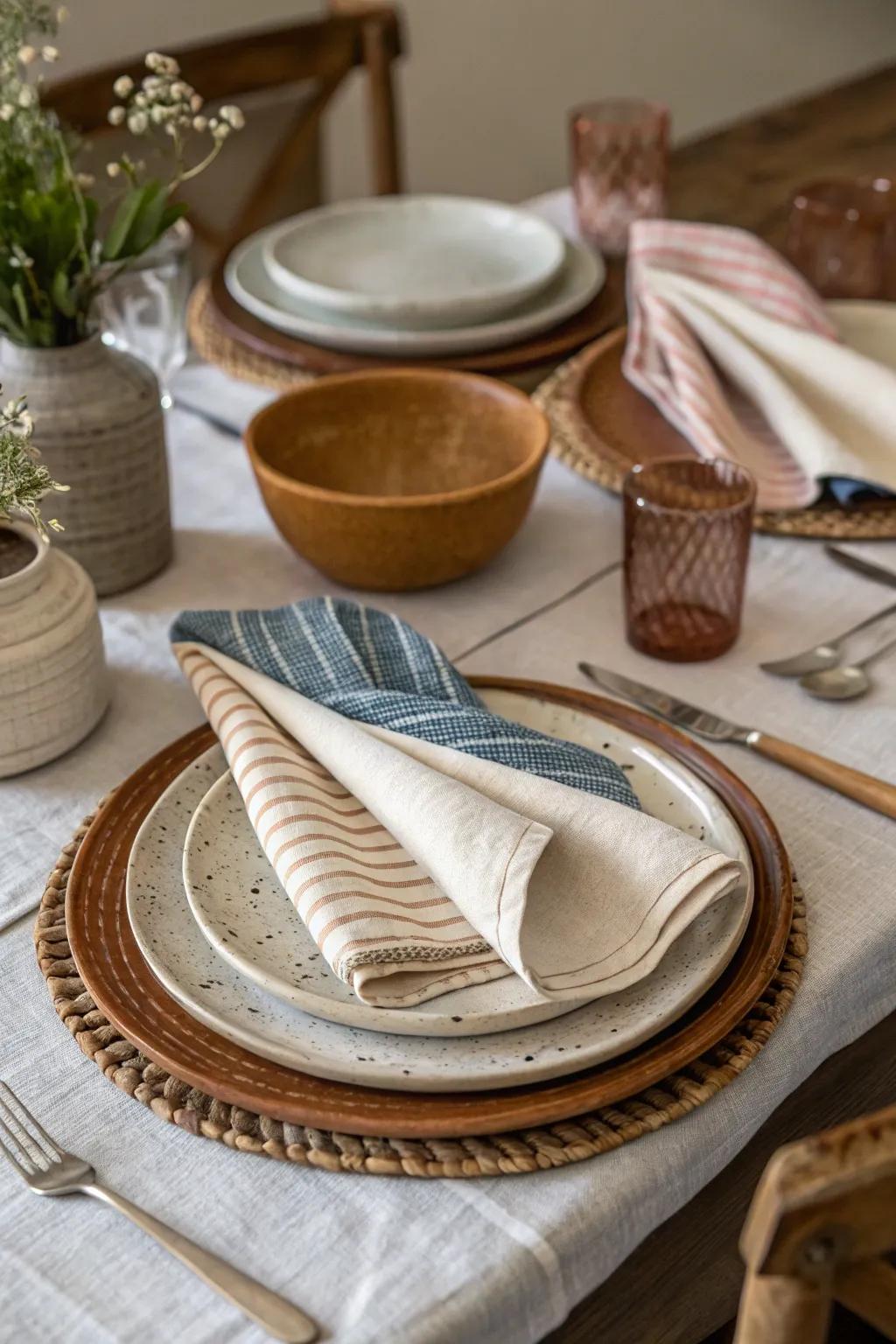 A variety of textures adds dimension and intrigue to the table design.