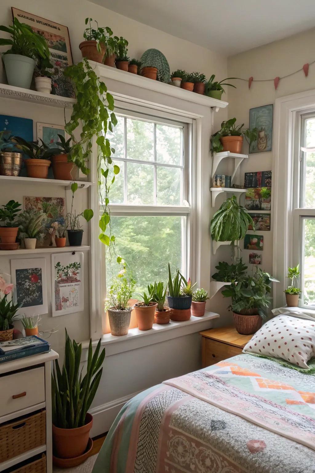 Greenery introduces a refreshing and energetic atmosphere to a teen girl's bedroom.