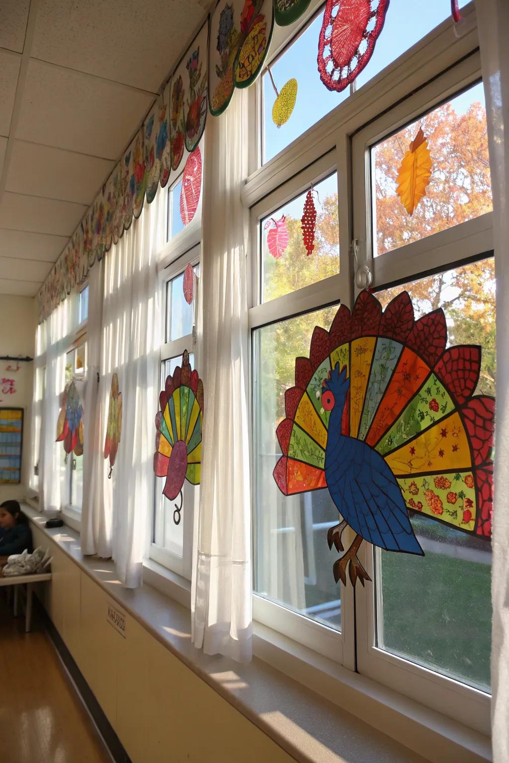 Turkey light catchers contribute an enchanting element to classroom windows.