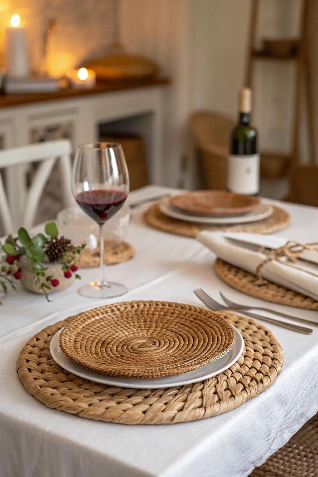 Textured plate holders give your table arrangement depth and elegance.
