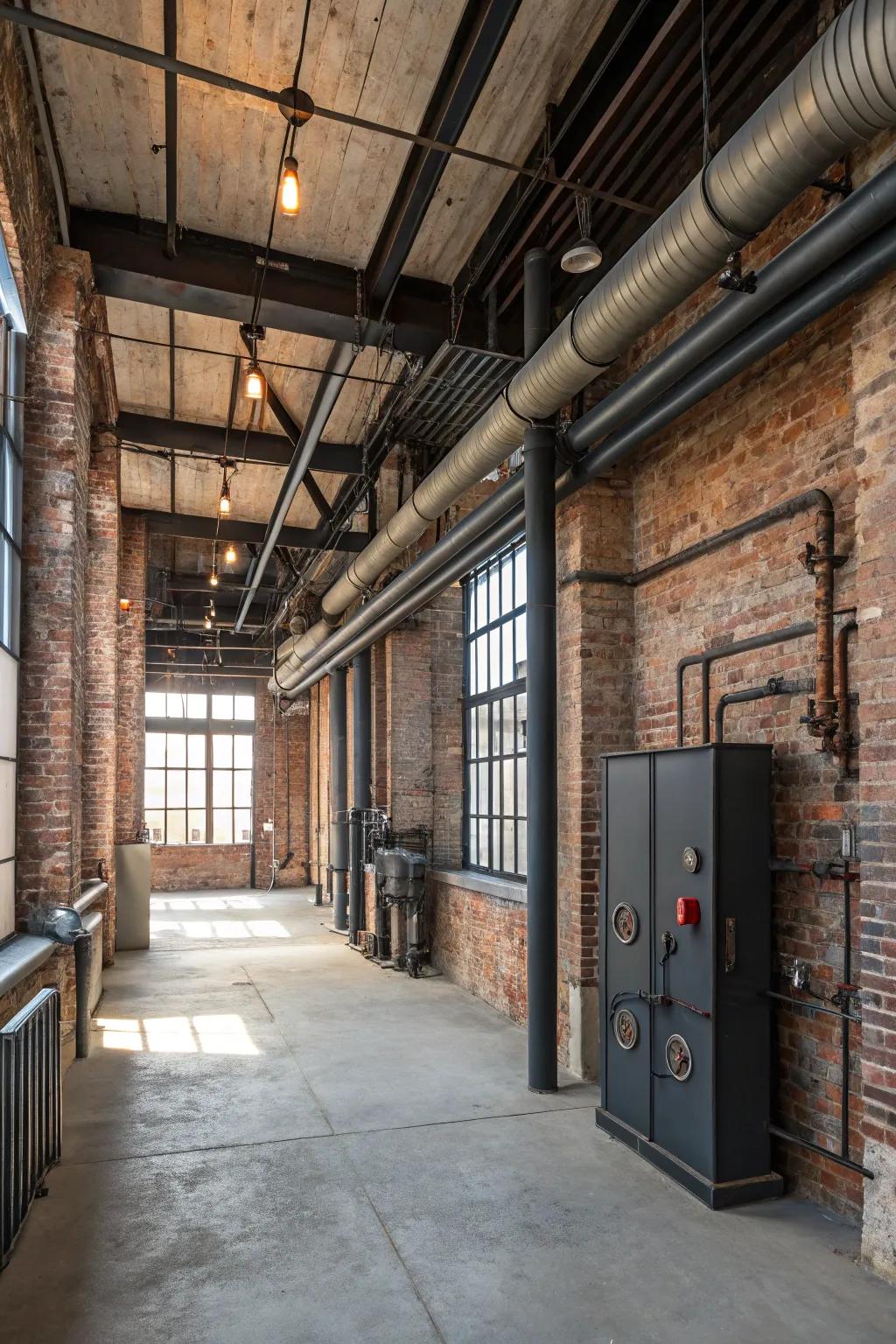 An industrial space with exposed materials and a trendy vibe.