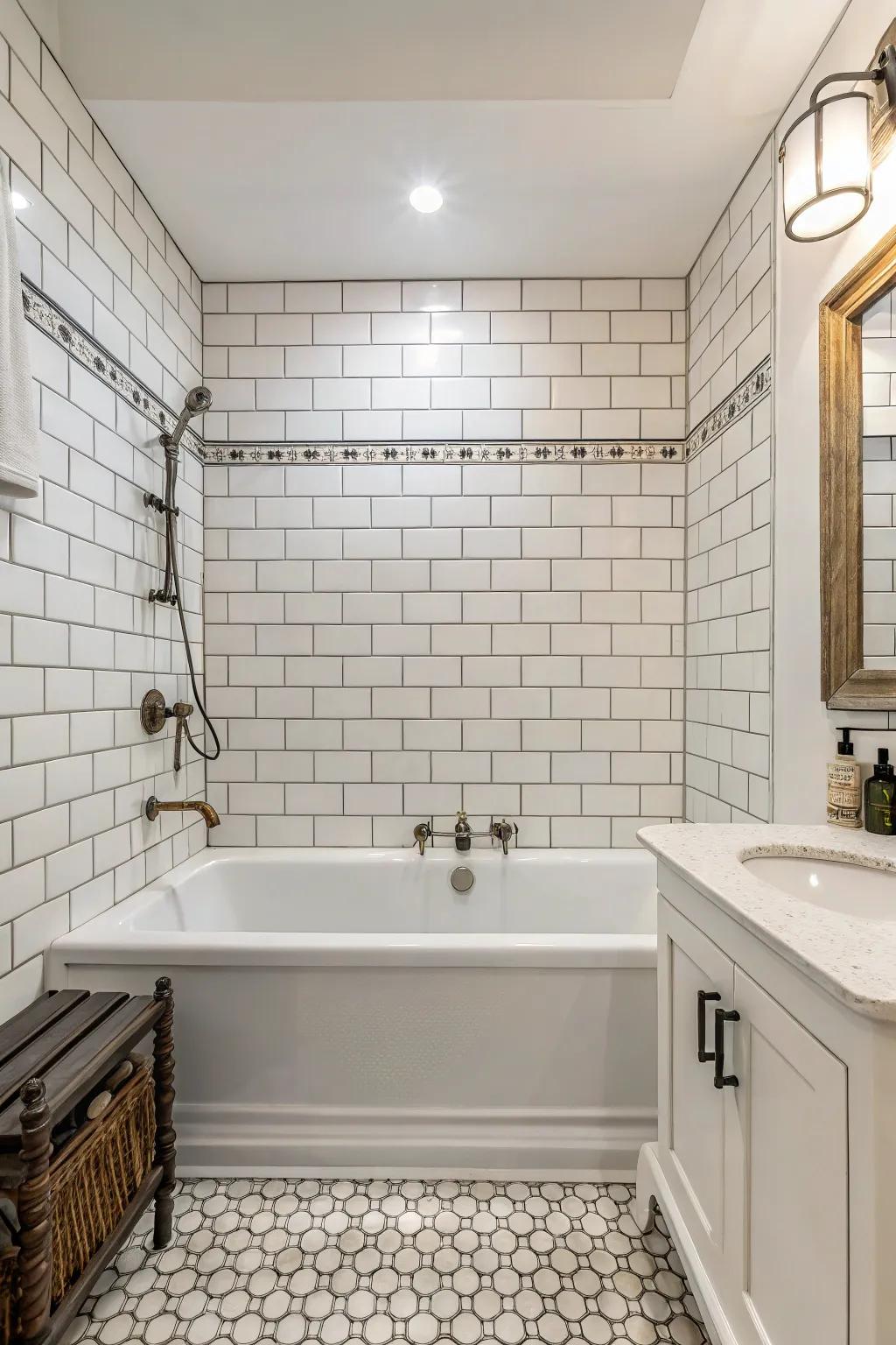Brick tiles provide a classic and timeless look for your bathtub area.