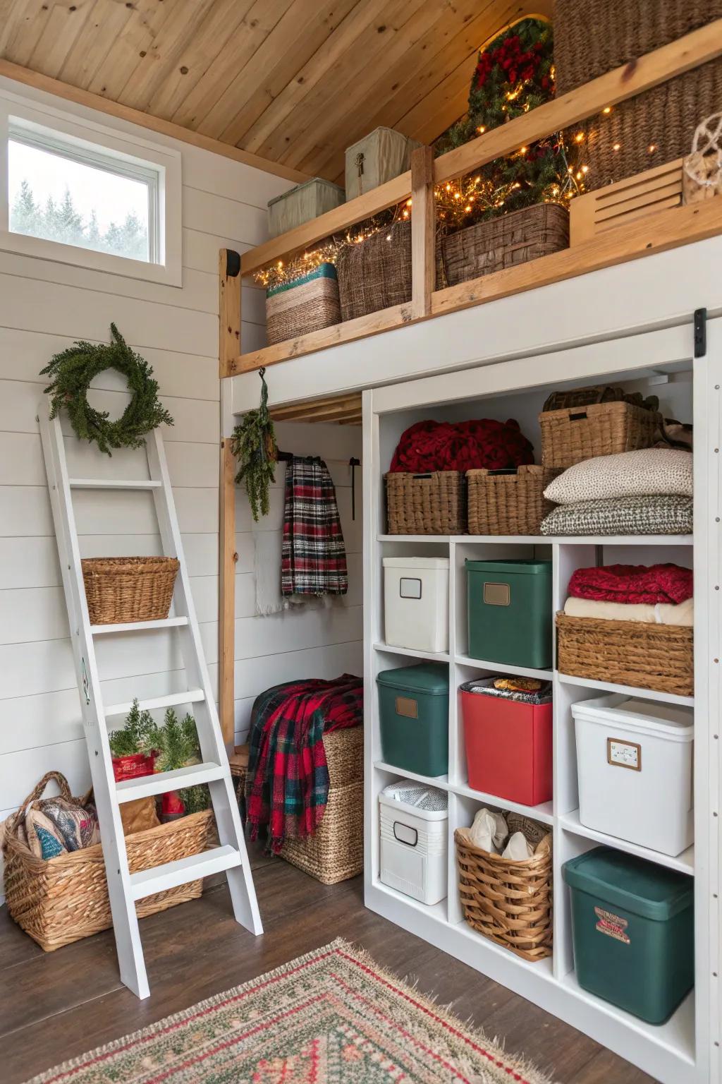 Loft storage within a tiny house, keeping the floor space clear