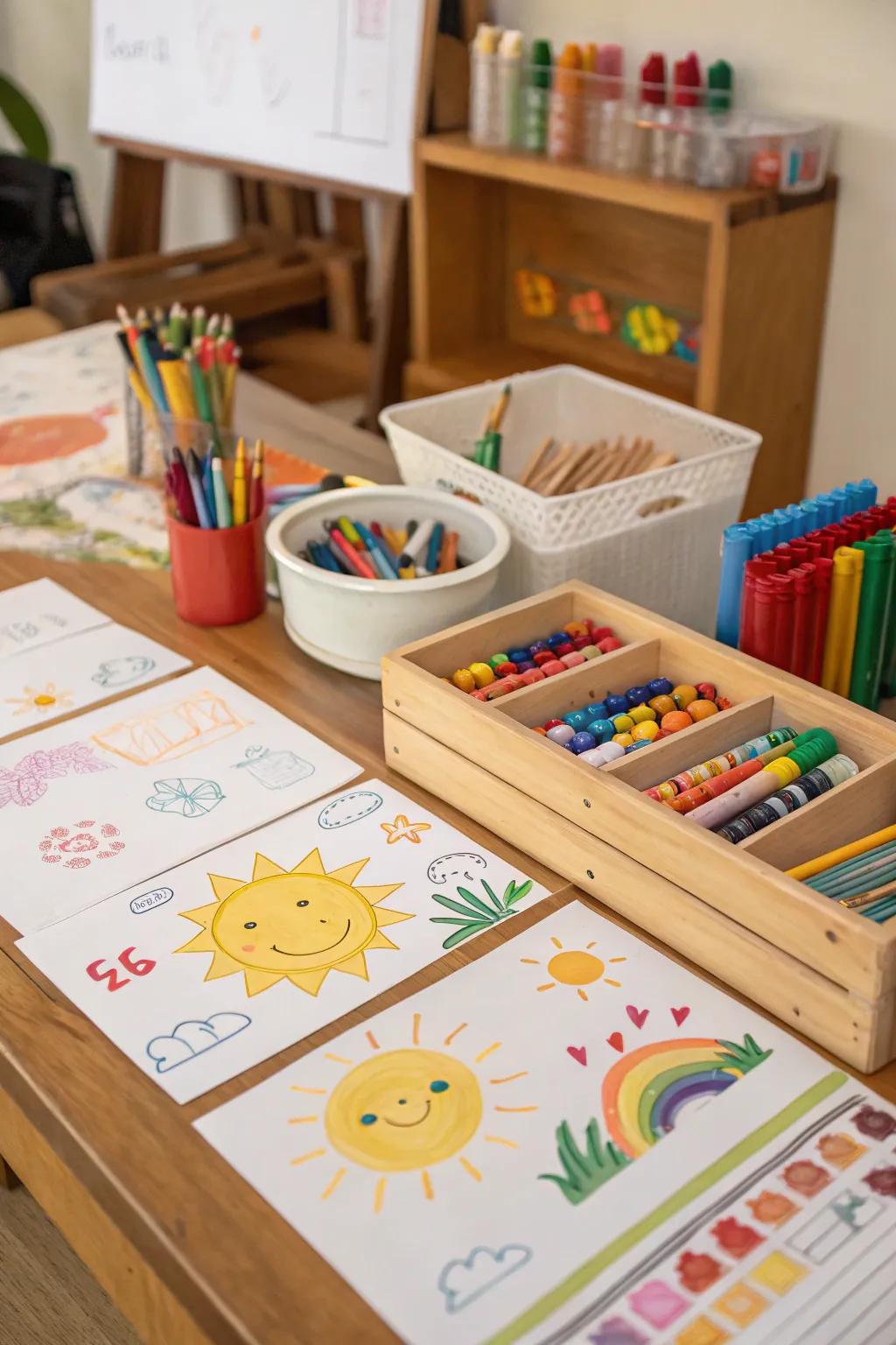 Foster creativity with a vibrant art corner.