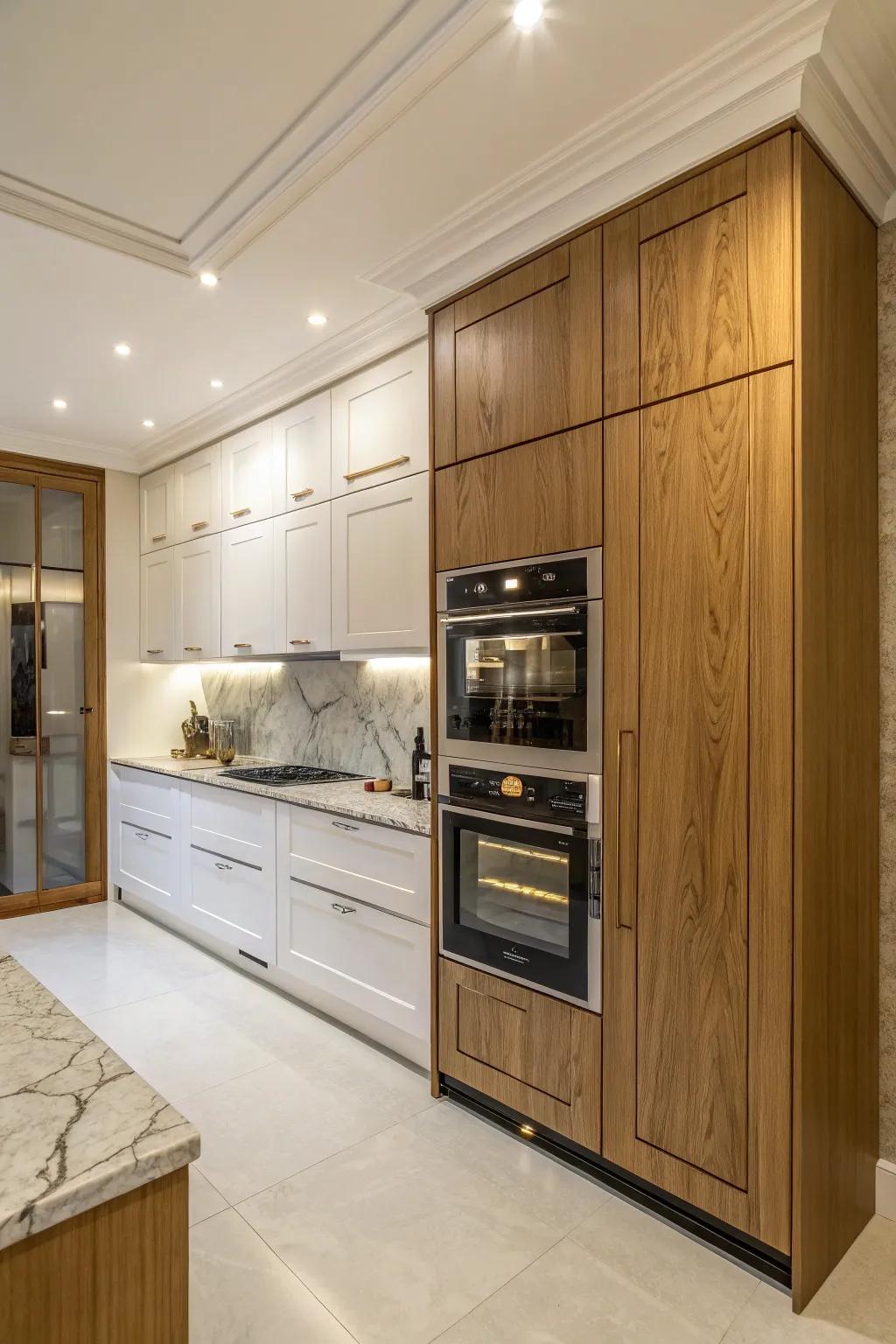 Integrated appliances create a sophisticated and unified kitchen aesthetic.