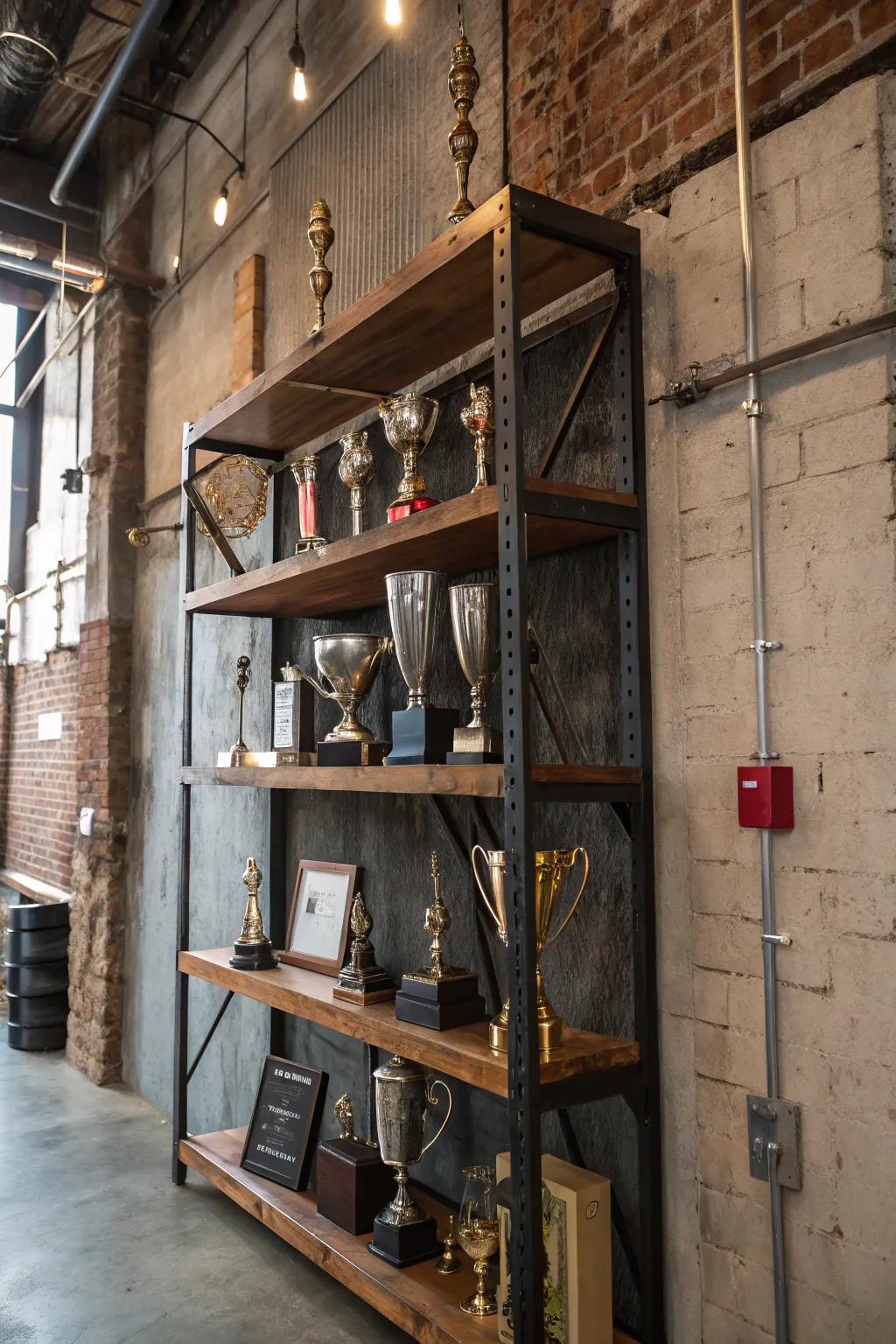Natural and metallic award shelf