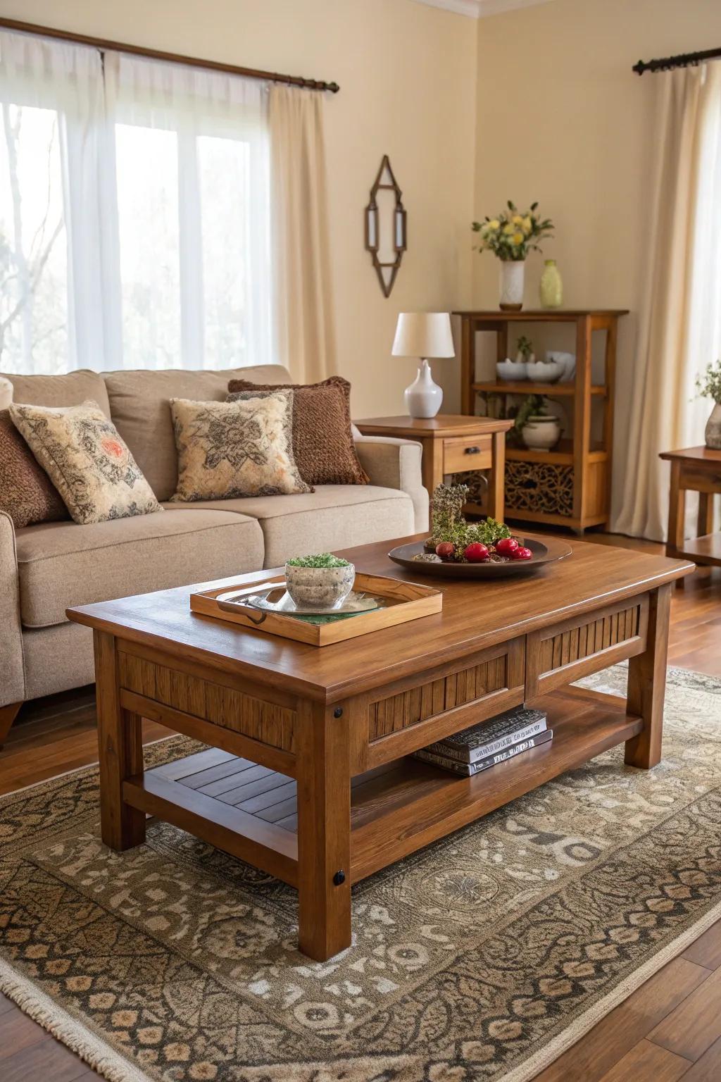 Wood features give warmth and depth to the design.