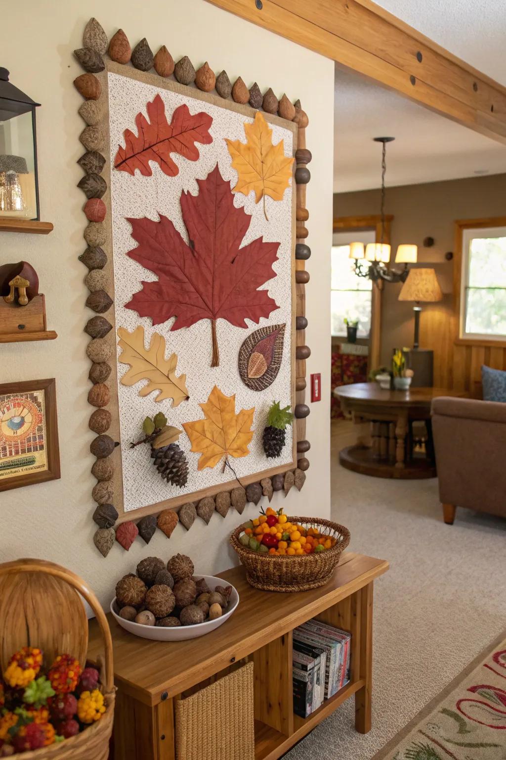 Seasonal foliage introduce a natural touch to the Thanksgiving display.