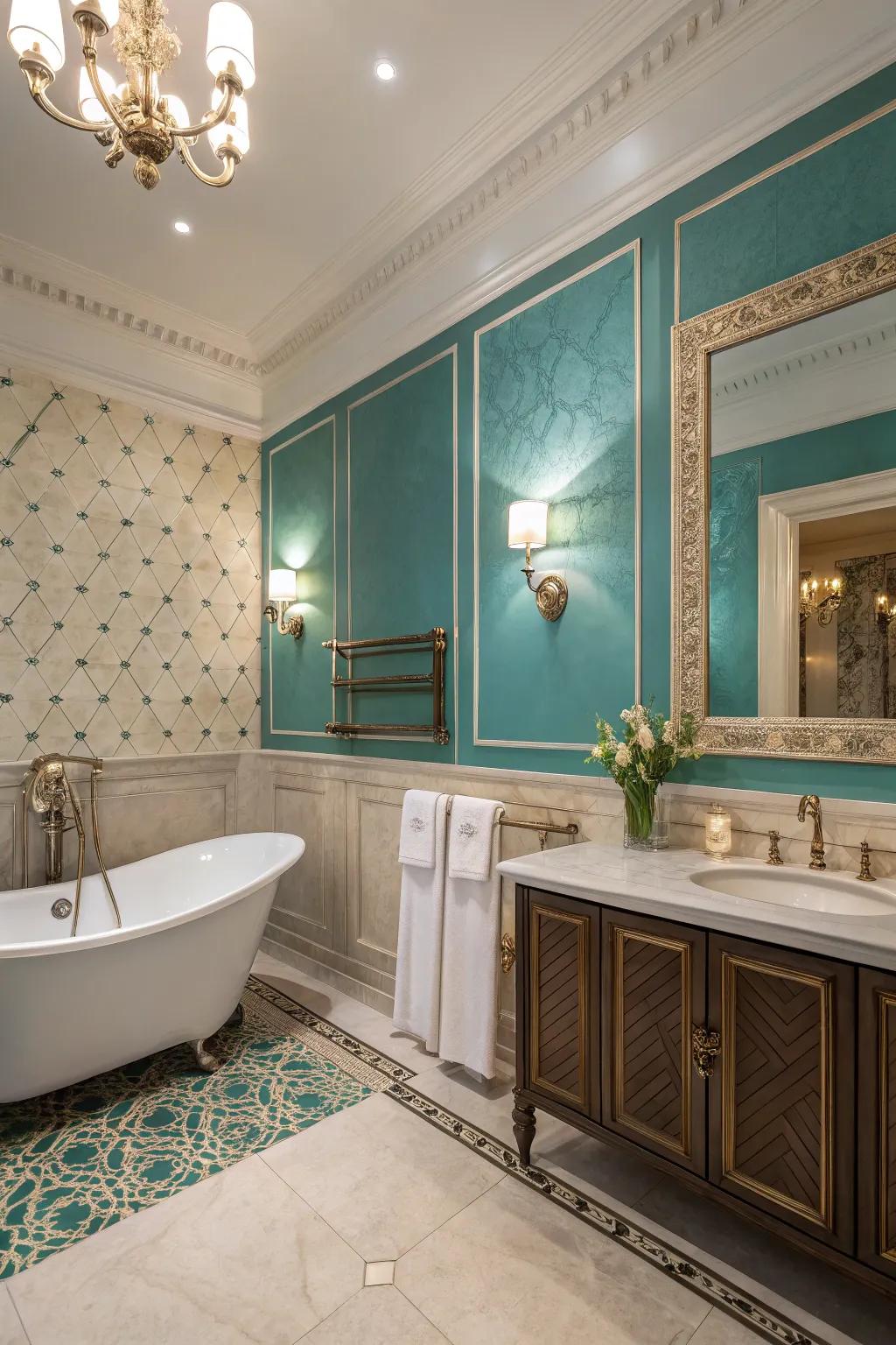 A sophisticated emerald and ivory two-tone wall design that imparts a trace of luxury.