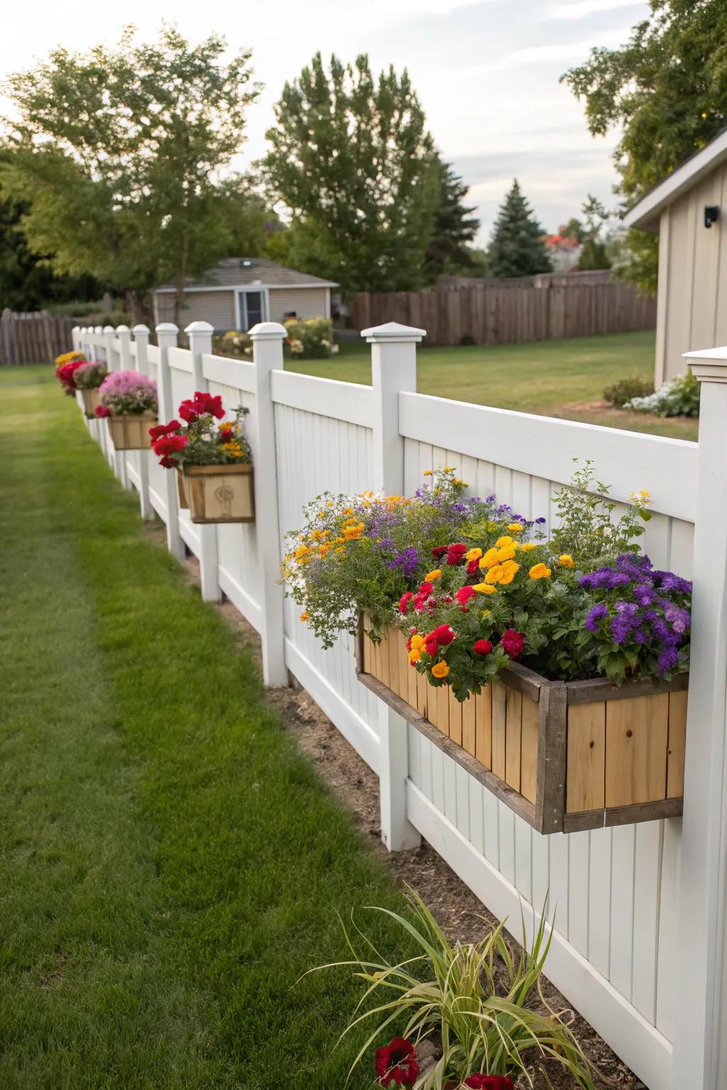 Planters integrated into fences bring life to gardens.