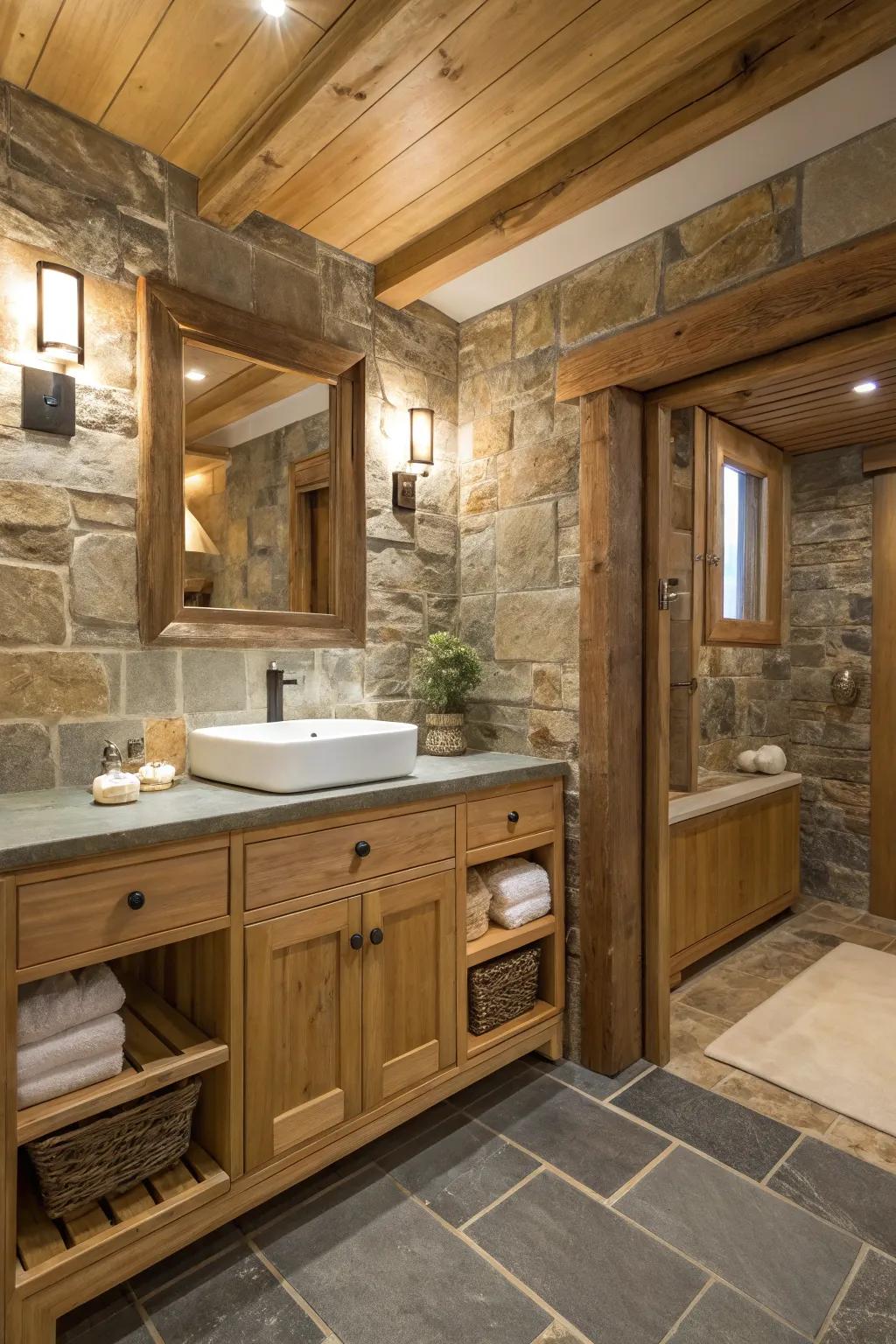 Using organic materials adds warmth and complexity to a bathroom.
