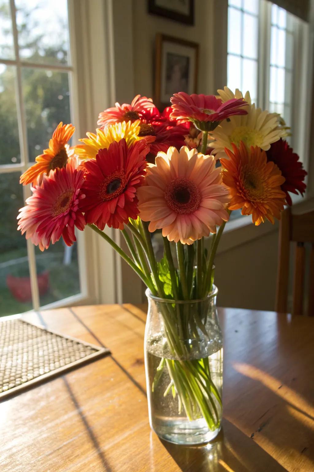 Joyful sunny bloom bouquet illuminating a kitchen.