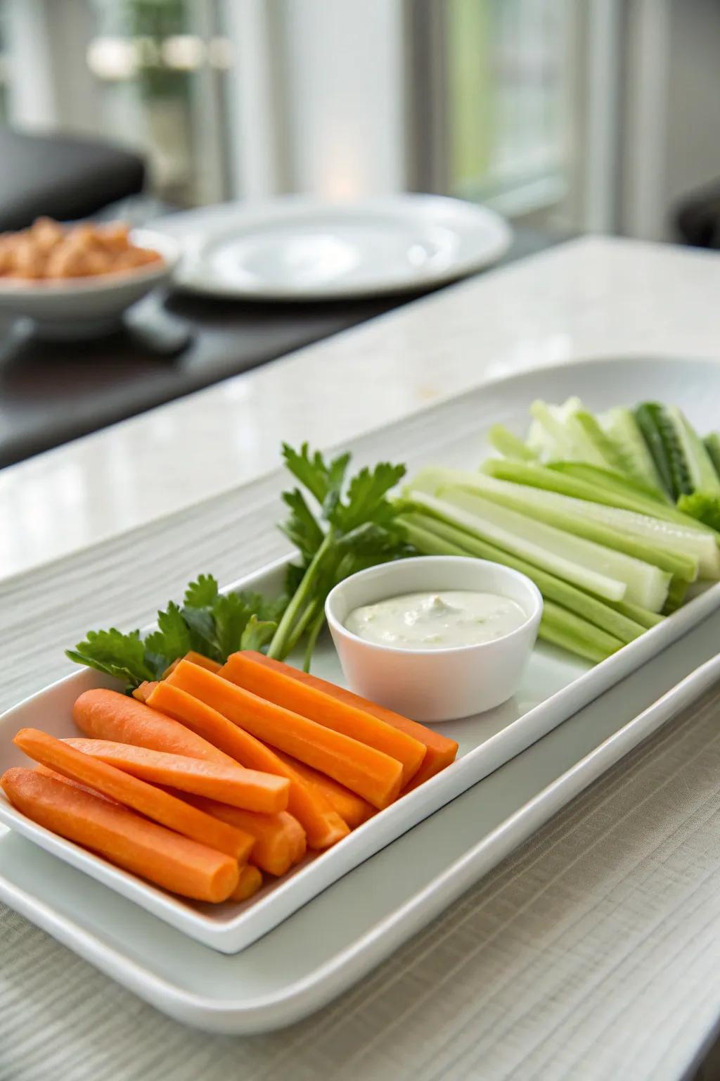 Minimalist veggie platter with a streamlined presentation.