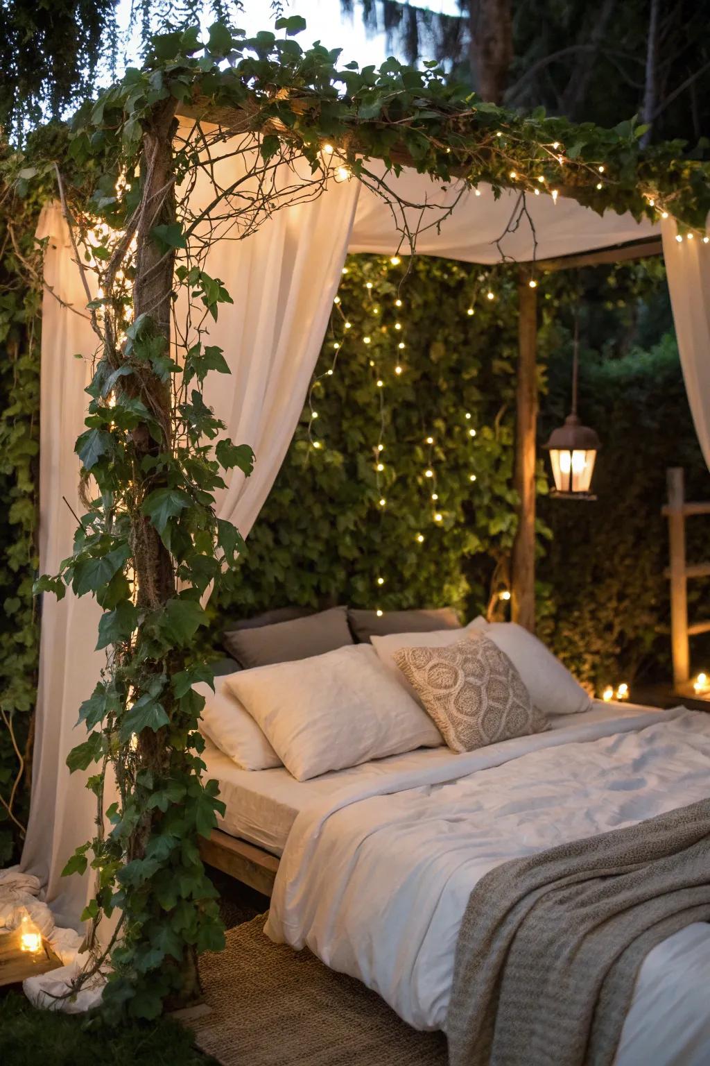 Add a dreamy touch to your bed using vines.