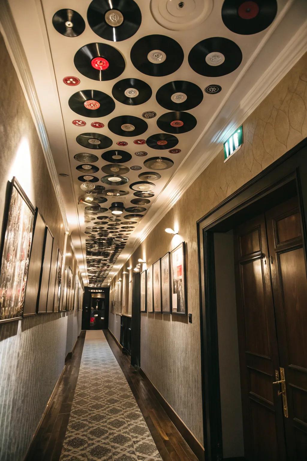 Include a surprising element by adorning your ceiling with vinyl circles.