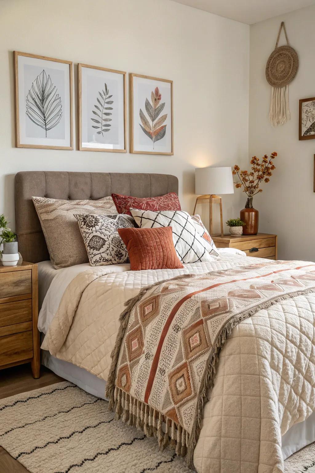 Soft bedding makes your wall art look better.