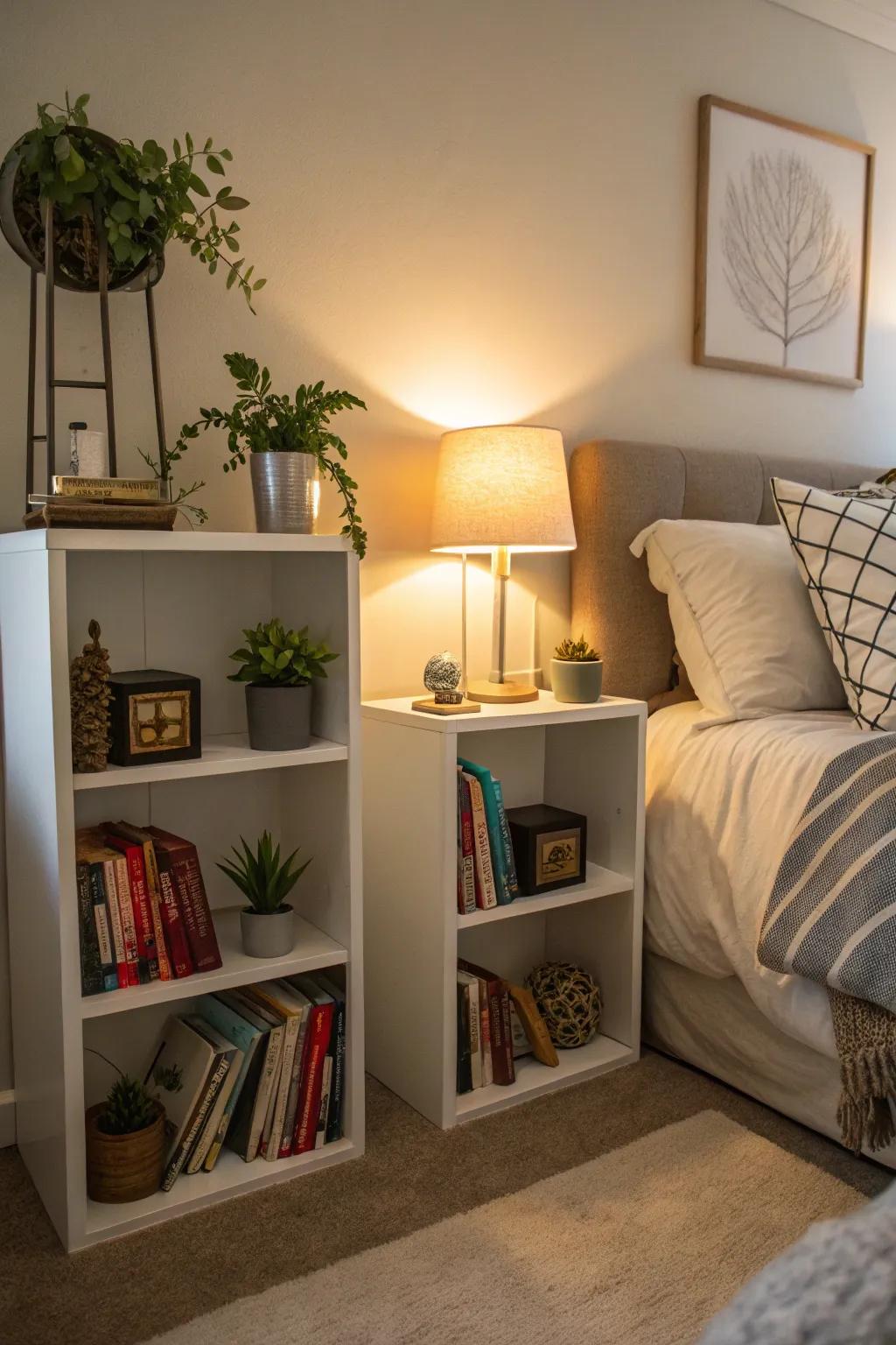Modernize your bedroom using cube nightstands.