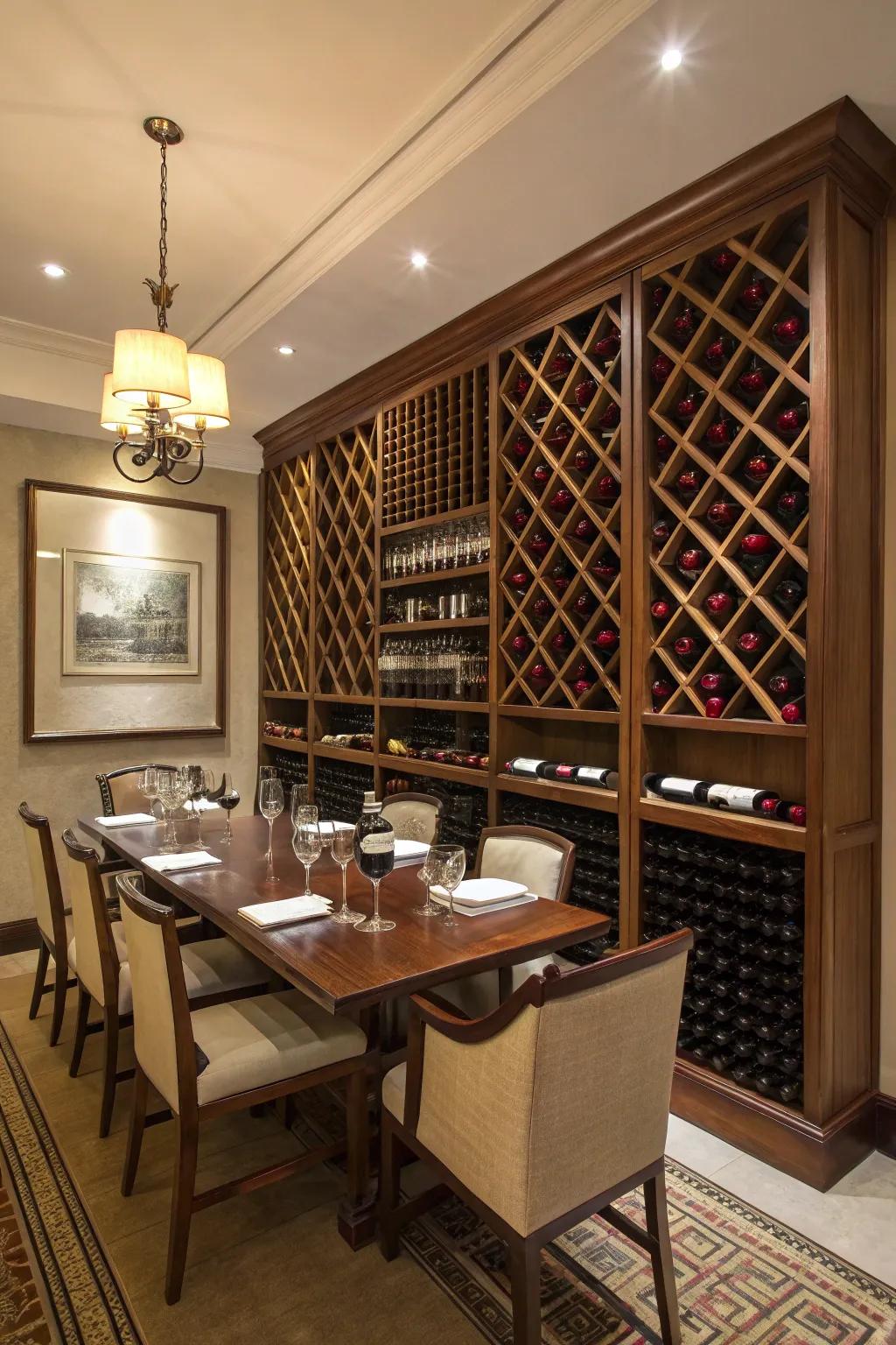 A dramatic bottle fixture transforms dining spaces.