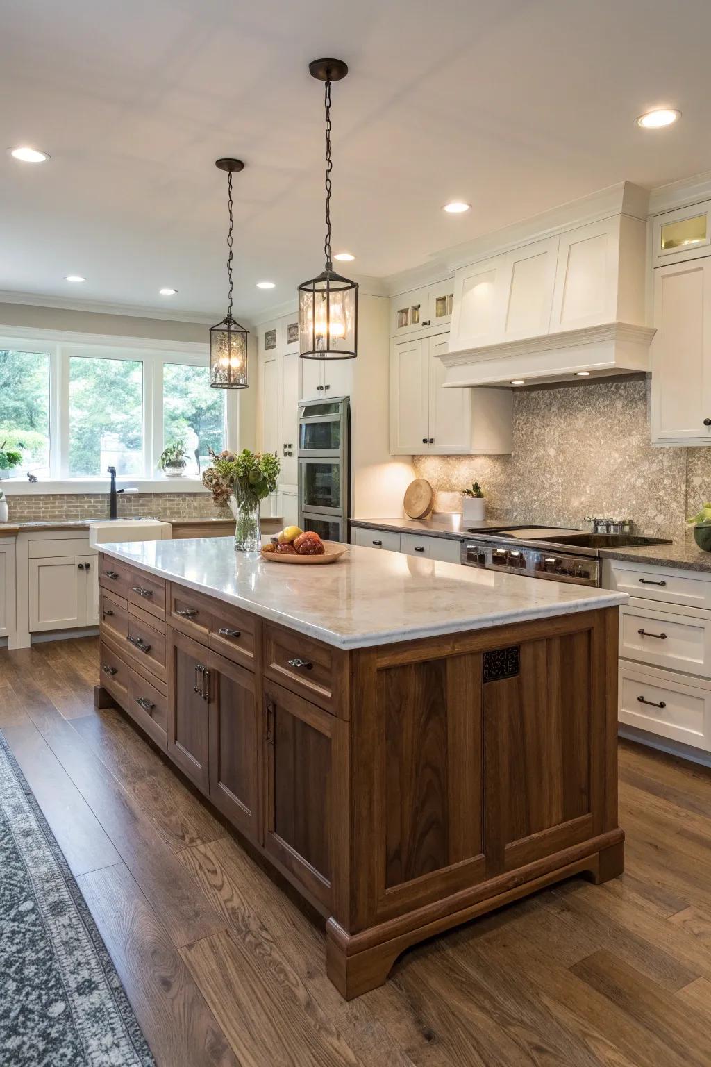 A pecan island is a stylish focal point with added utility.