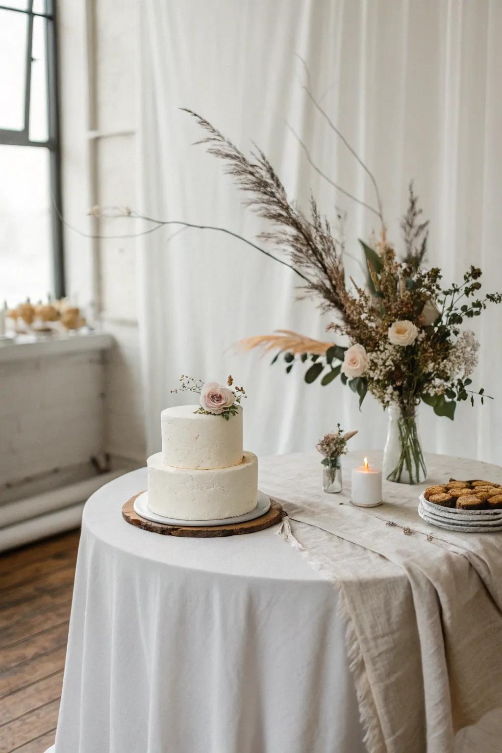 A minimalist approach enables the cake to dominate the scene.