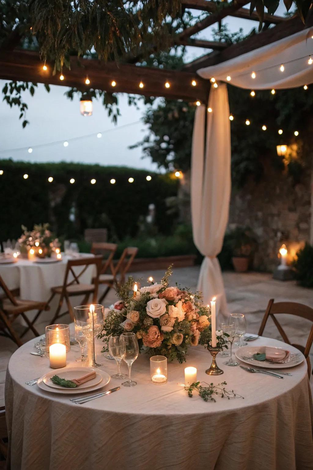 Gentle lighting improves the romantic ambiance.