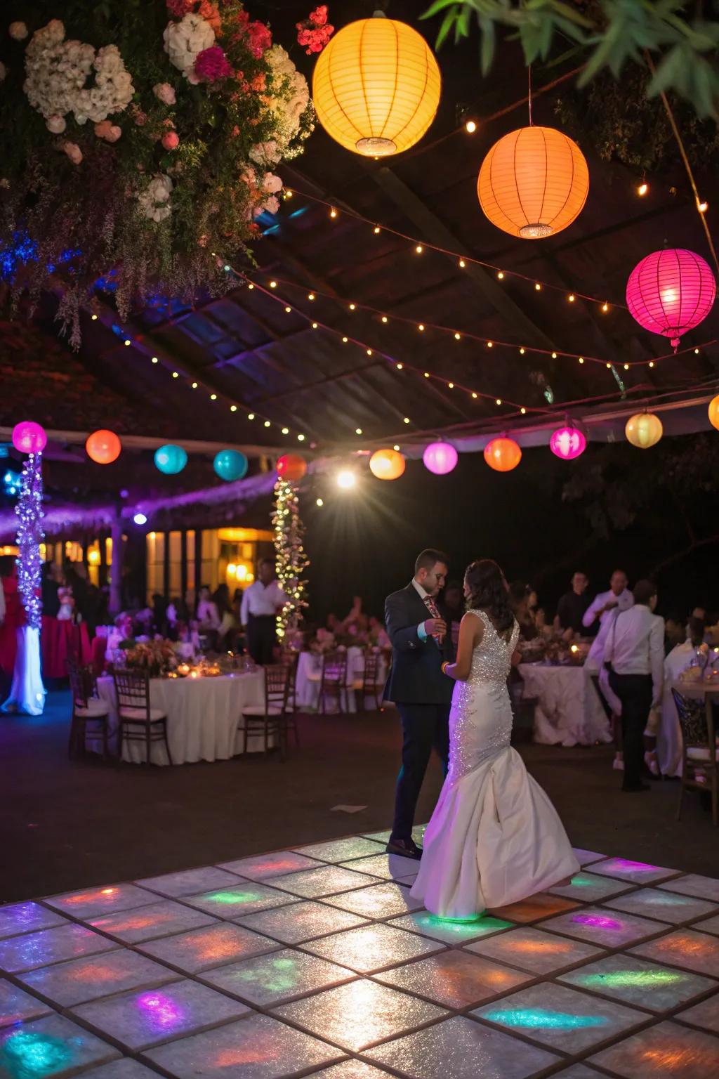 Dazzling illumination transforms a wedding celebration.
