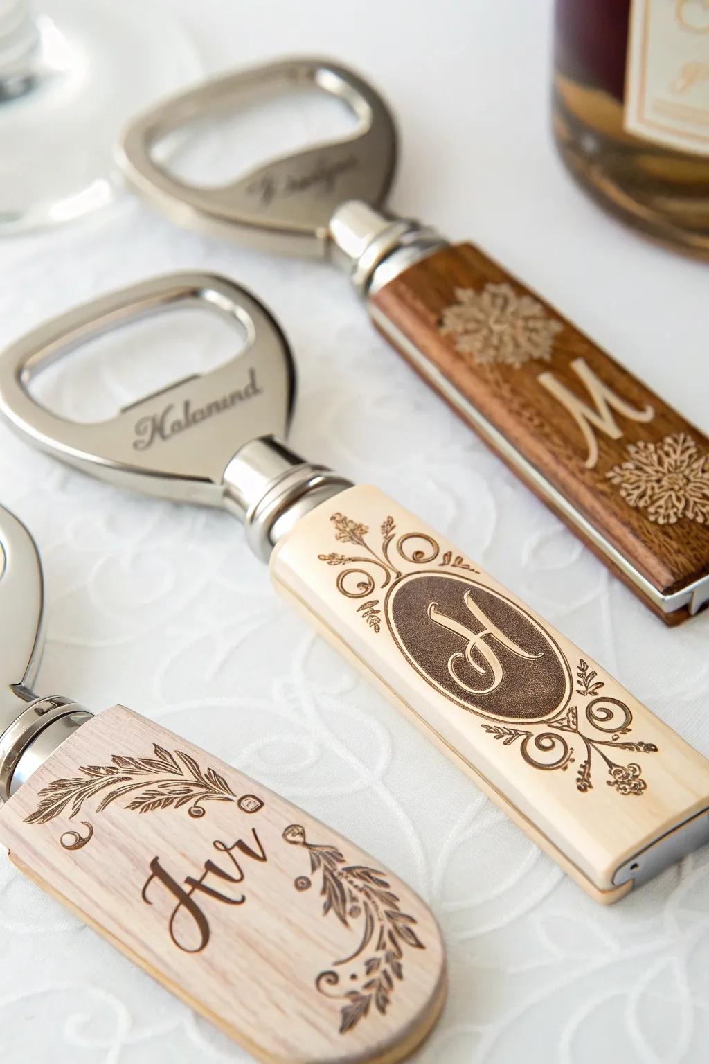 Individualized bottle levers as a pragmatic and unforgettable wedding memento