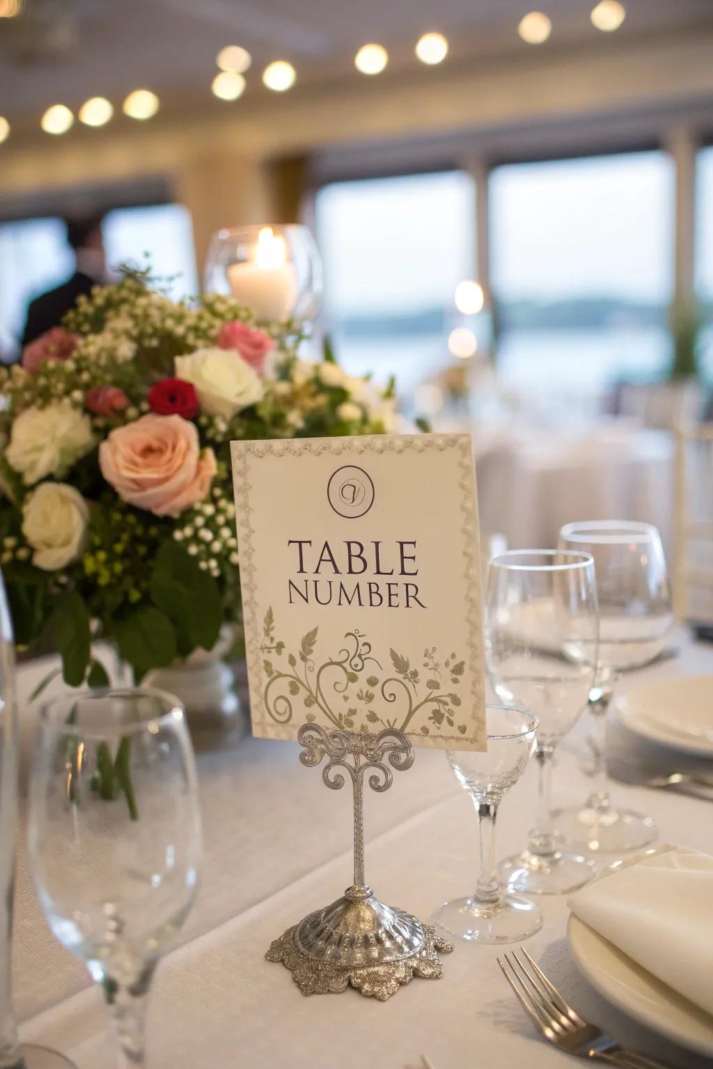 Your wedding arrangement will have a whimsical touch thanks to the written numbers.