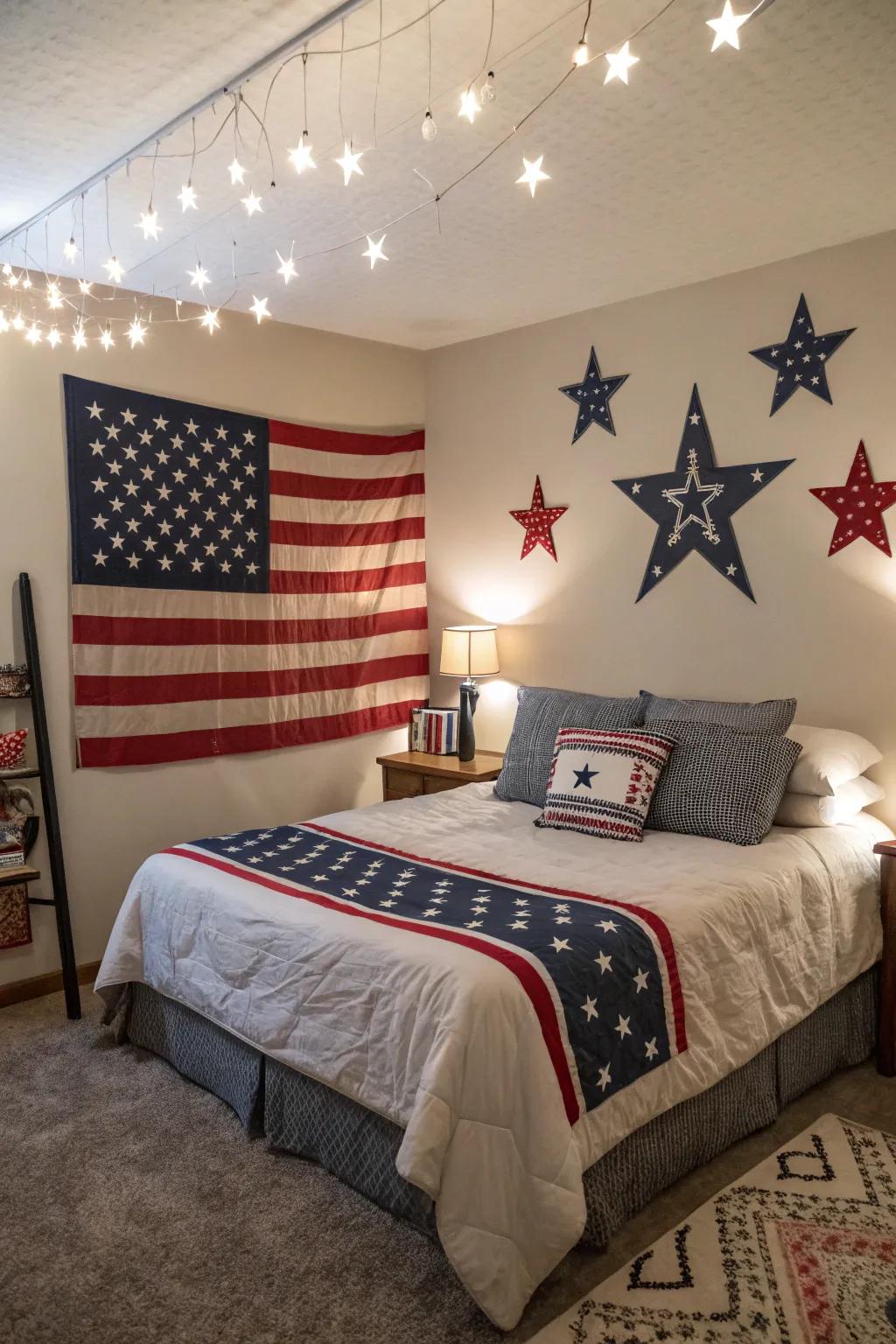 Flags and icons offer a nod to Americana within the western theme.
