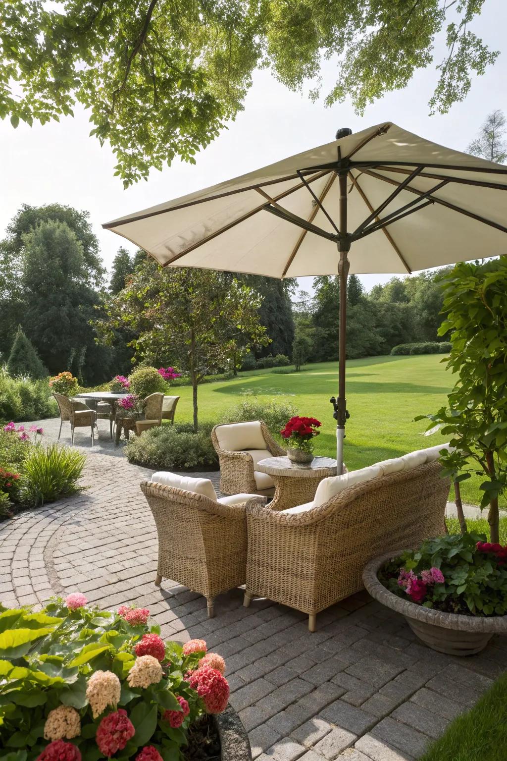 Shaded comfort enhanced by stylish parasols.