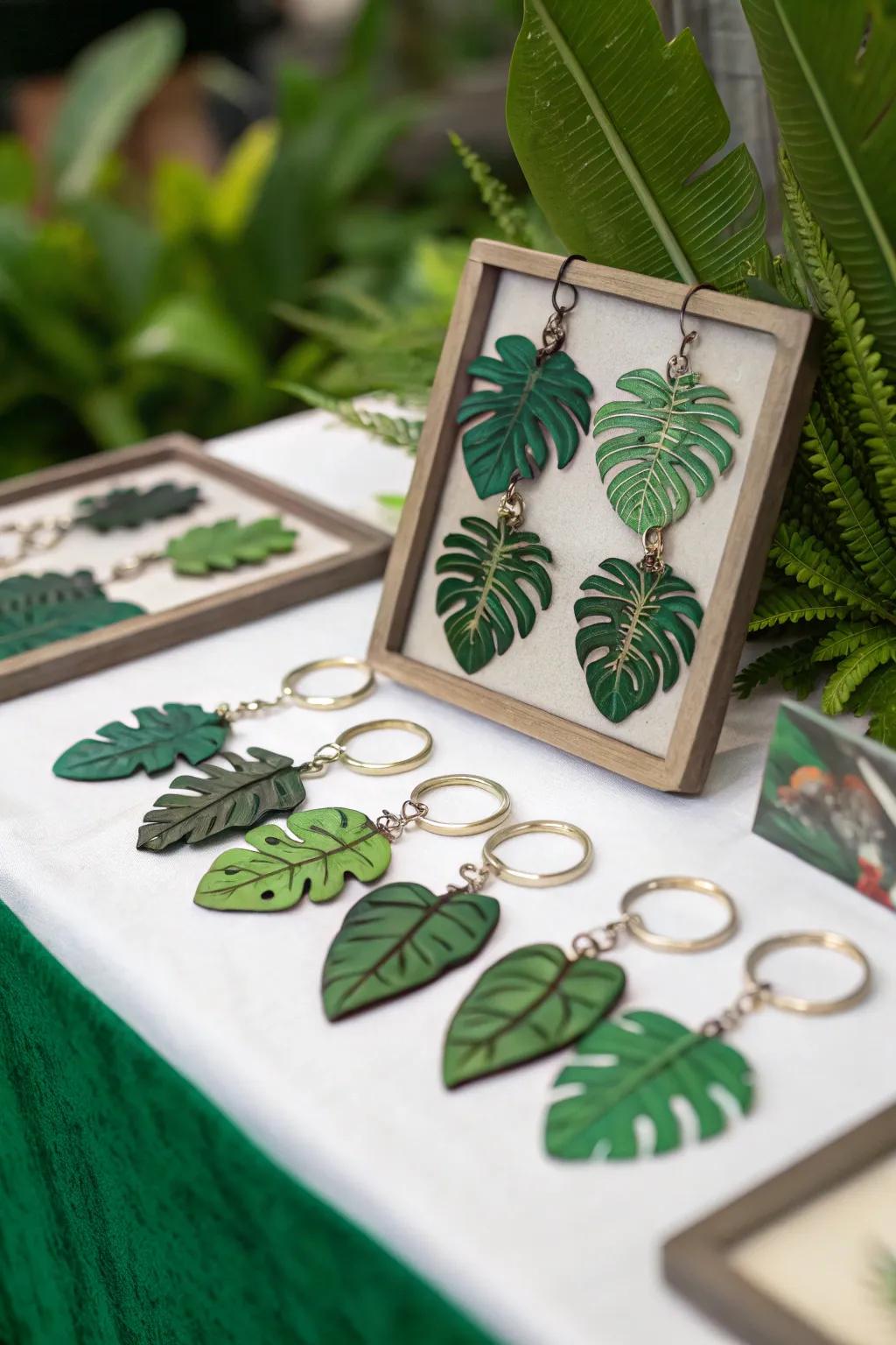 Foliage keychains fashion a stylish and functional celebration gift.