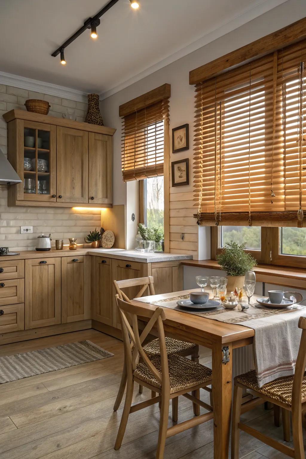 Wood coverings introducing enduring charm into a culinary setting.