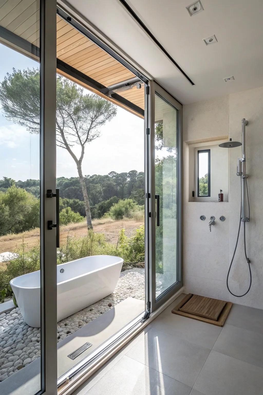 Operable windows in the shower ensure fresh air flow and natural light.