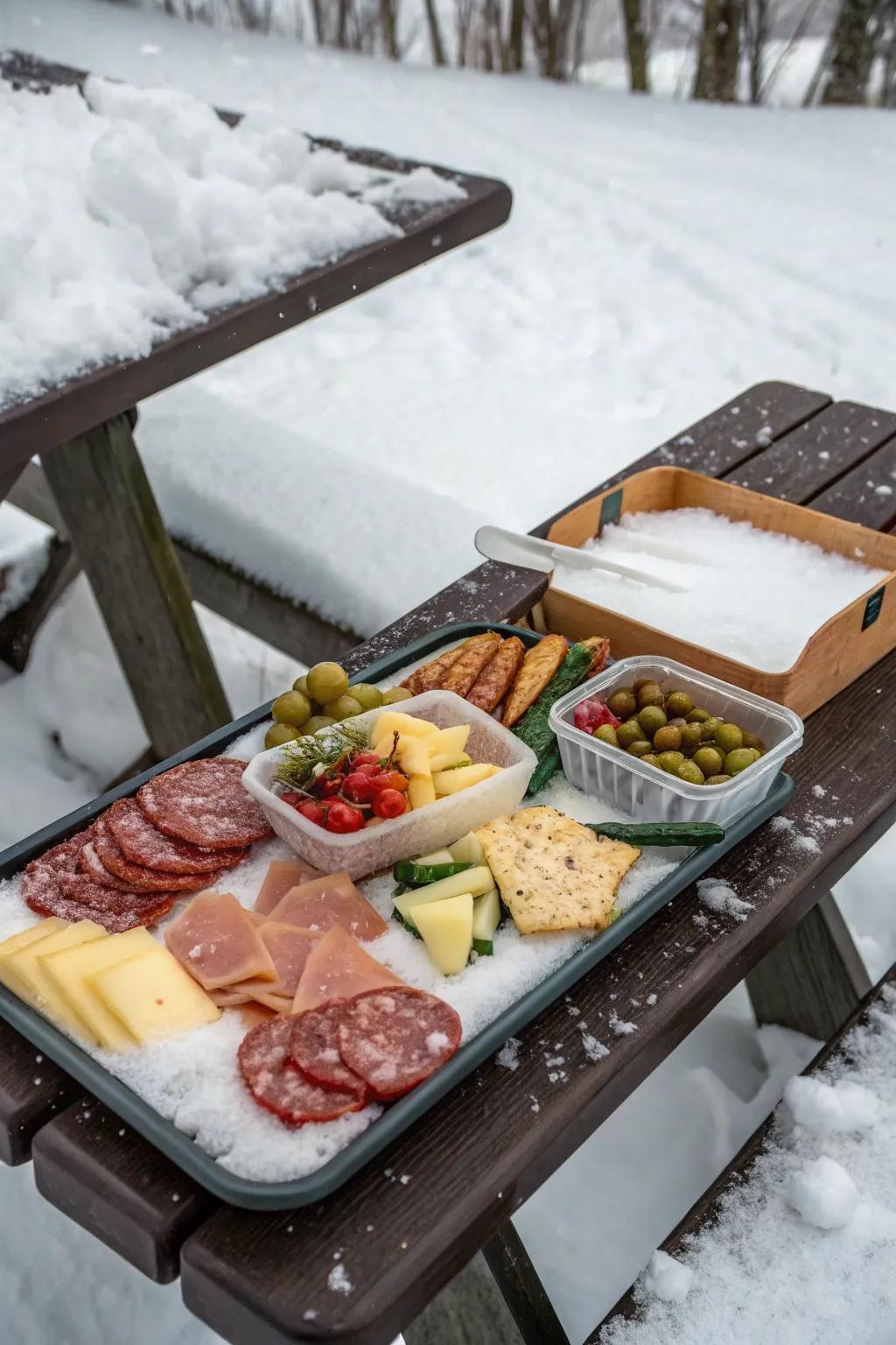 A charcuterie board fits perfectly into a winter picnic.