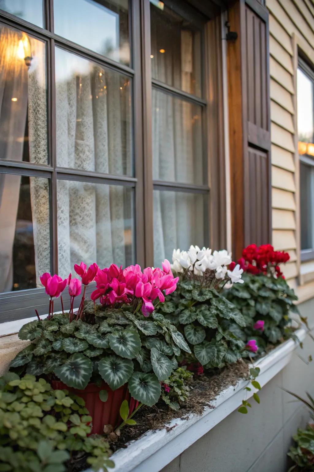 Winter flowers such as cyclamen add an unexpected splash of color.