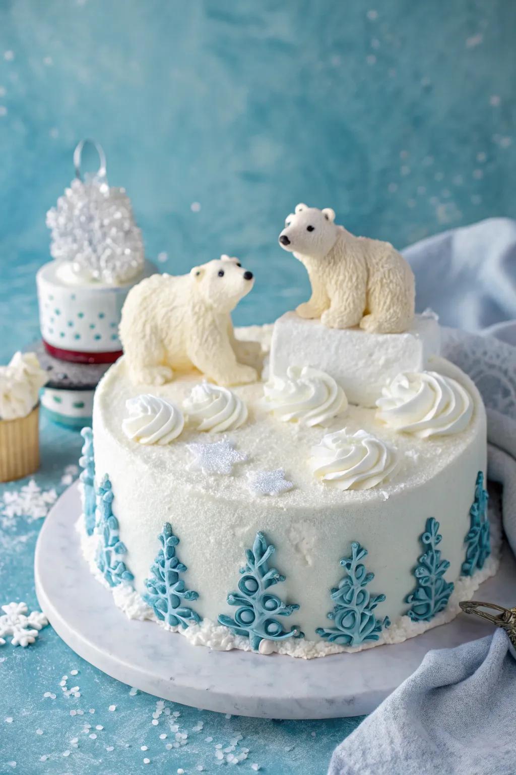 Endearing frigid bears parade across this winter-themed cake.