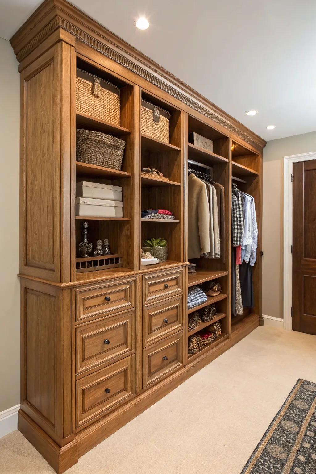 Custom-designed closets offer a tailored touch.