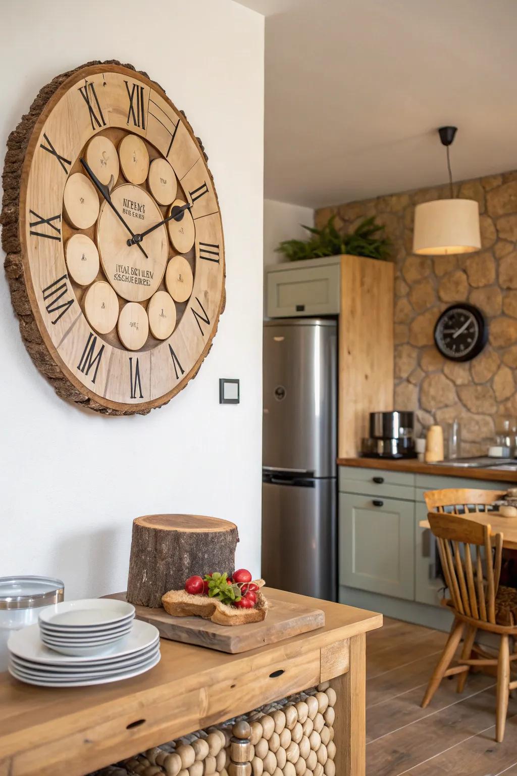 A wood slice clock is stylish and practical.