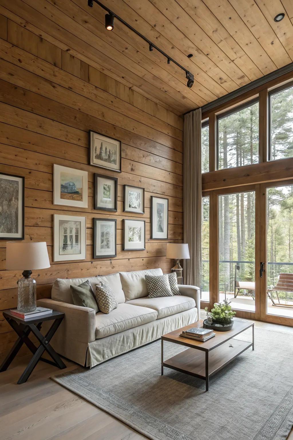 A living space displaying panels alongside chosen wall art.