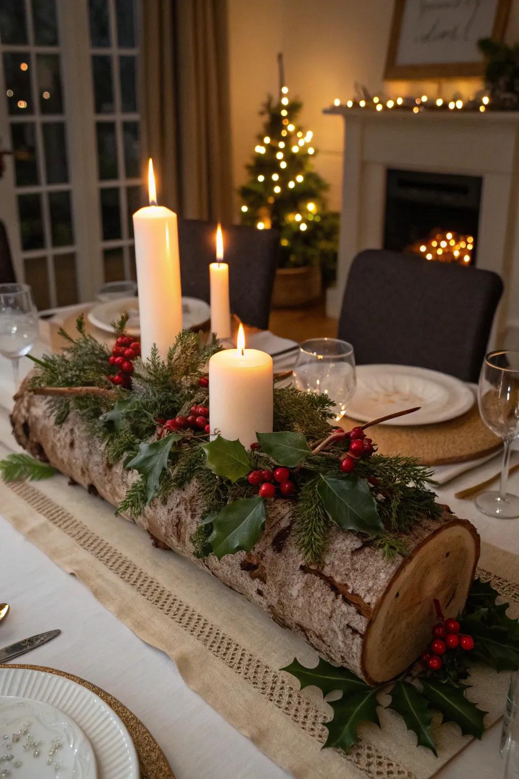 An eye-catching Yule wood decor for festive gatherings.