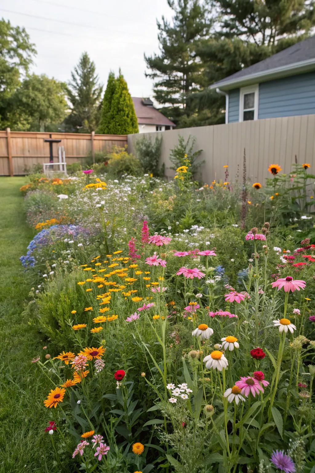 A vibrant wildflower oasis drawing in butterflies and bees.