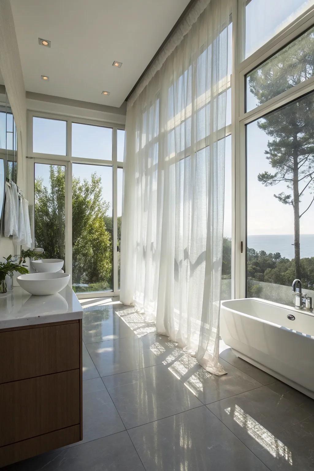 Maximizing natural light using sheer curtains and reflective surfaces.